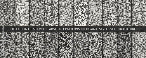 Set of 20 vector seamless monochrome organic rounded jumble maze lines patterns. Abstract backgrounds