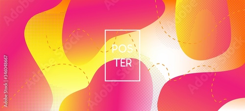 Pink Yellow Fluid Vector Banner. Technology Geometric Web Template. Neon Techno 
