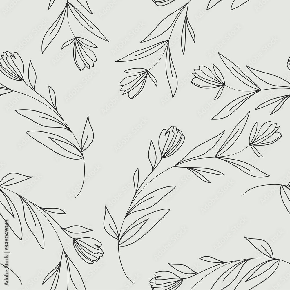 Seamless floral texture with branches, flowers and leaves. Vector nature repeating background. Delicate texture in pastel colors Seamless floral texture with branches, flowers and leaves. Vector nature repeating background. Delicate texture in pastel colors