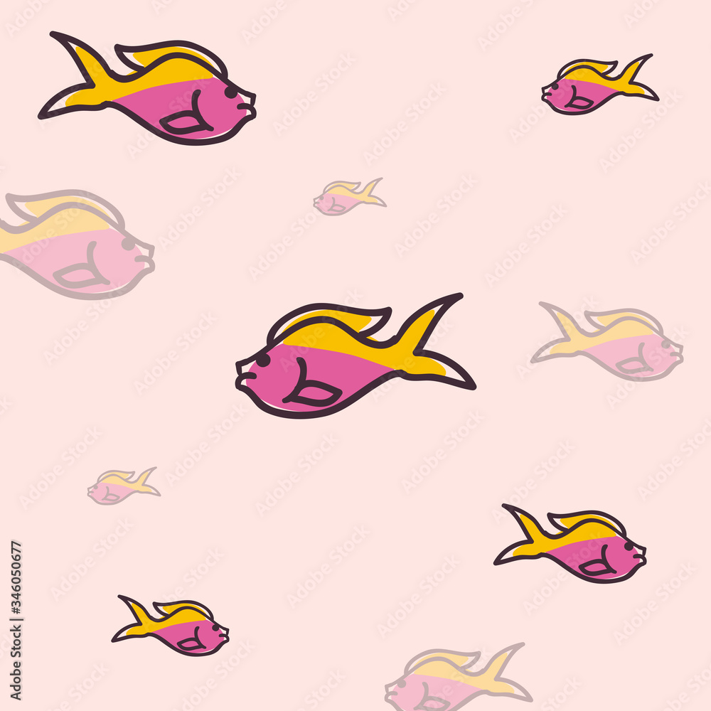 Purple and yellow fishes animals vector design