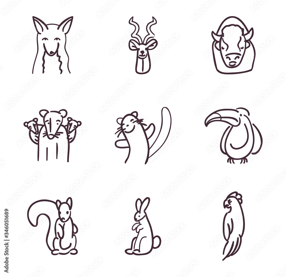 Animals line style icon set vector design Animals line style icon set vector design