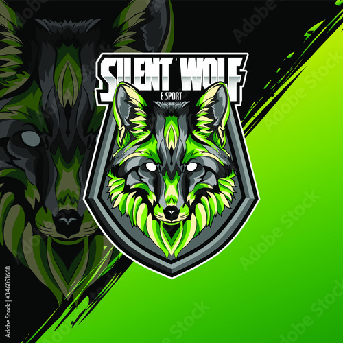 Green wolves mascot esport logo design