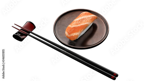 3d rendering of Sushi roll japanese food in dish