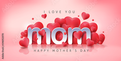 Mothers day banner background layout with Heart Shaped Balloons.Greetings and presents for Mothers day in flat lay styling.Vector illustration template.