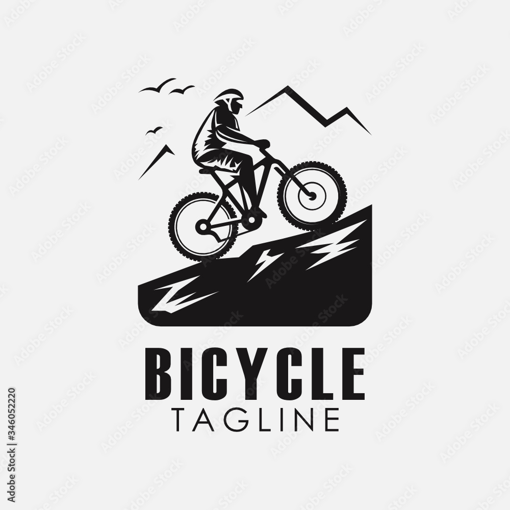 Obraz premium Minimalist retro bicycle, mountain bike, downhill sport logo design vector template