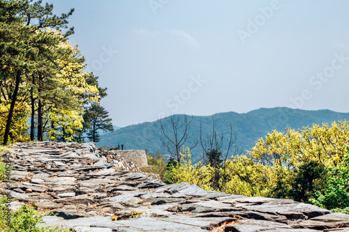 Jukjusanseong mountain fortress with green trees in Anseong, Korea photo