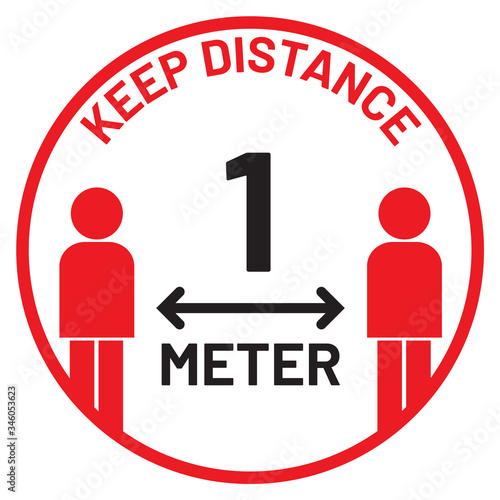 Vector illustration sign for coronavirus or Covid-19 outbreak concept. "KEEP DISTANCE 1 METER" letter for social distancing.