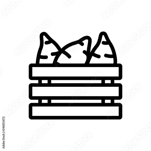 sweet potato in wooden box icon vector. sweet potato in wooden box sign. isolated contour symbol illustration