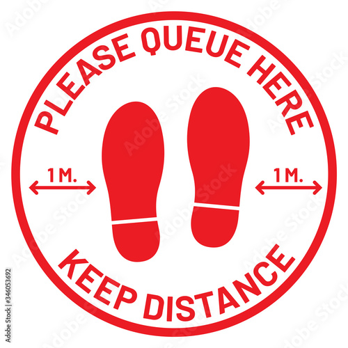 Vector illustration icon after quarantine sign for coronavirus outbreak concept. "PLEASE QUEUE HERE" letter for service and business of restaurant,shop and cafe restriction after lock down.