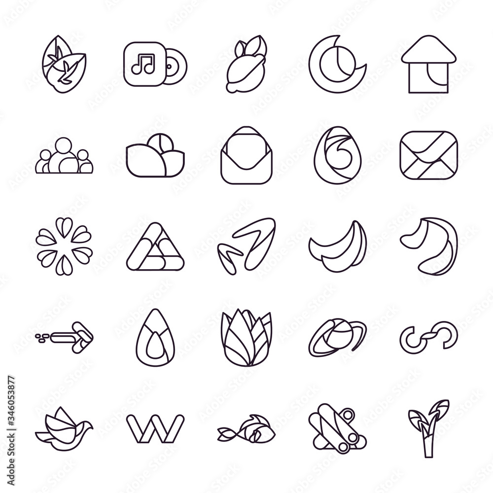 Obraz premium Abstract shapes line style icon set vector design