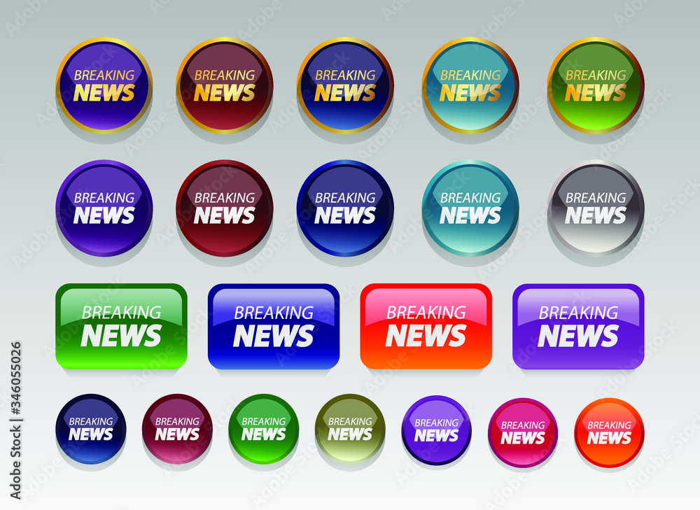breaking news,Web Button Collection.Set of the gloss colorful buttons. Vector illustration.