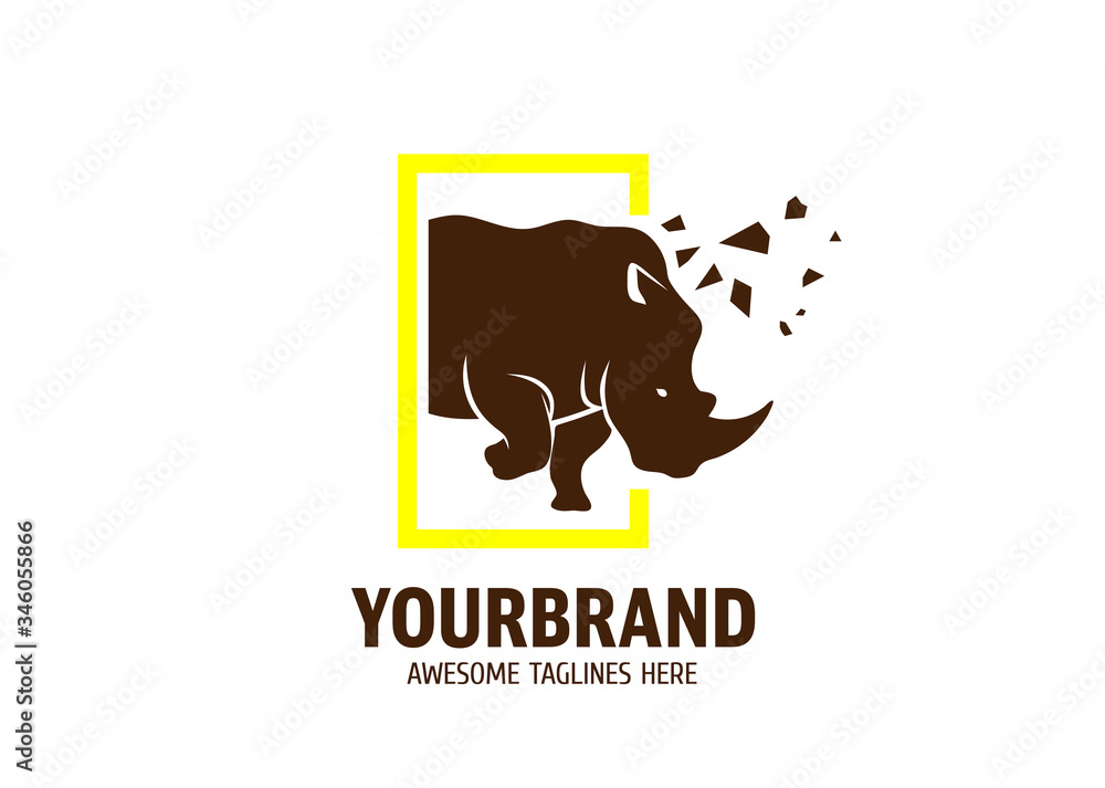 Obraz premium powerful angry rhino creative logo concept vector illustration