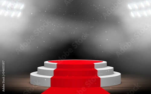 white podium and red carpet with spotlight on the stage