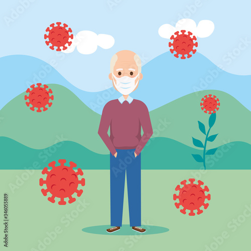 old man using face mask for covid19 vector illustration design
