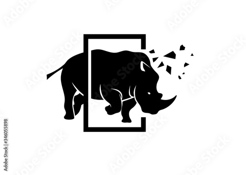 powerful angry rhino creative logo concept vector illustration