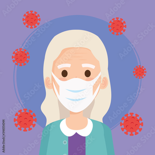 old woman using face mask for covid19 vector illustration design
