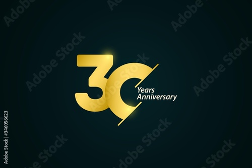 30 Years Anniversary Celebration Gold Logo Vector Template Design Illustration