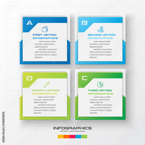 Business infographics template 4 steps with square,Element for design invitations,Vector illustration.