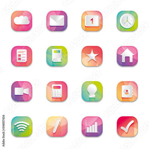 calculator and mobile app buttons icon set, detailed design