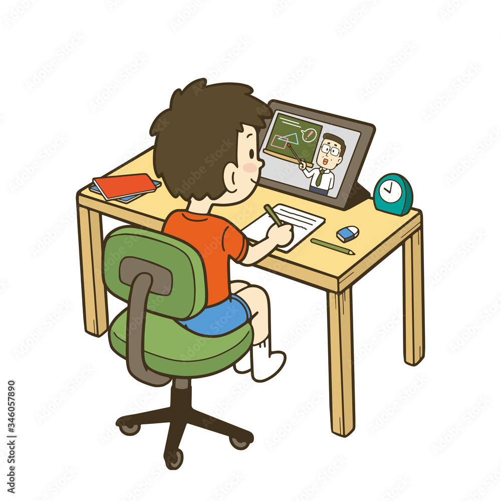 タブレットでオンライン授業を受ける男の子のイラスト Stock Vector Adobe Stock
