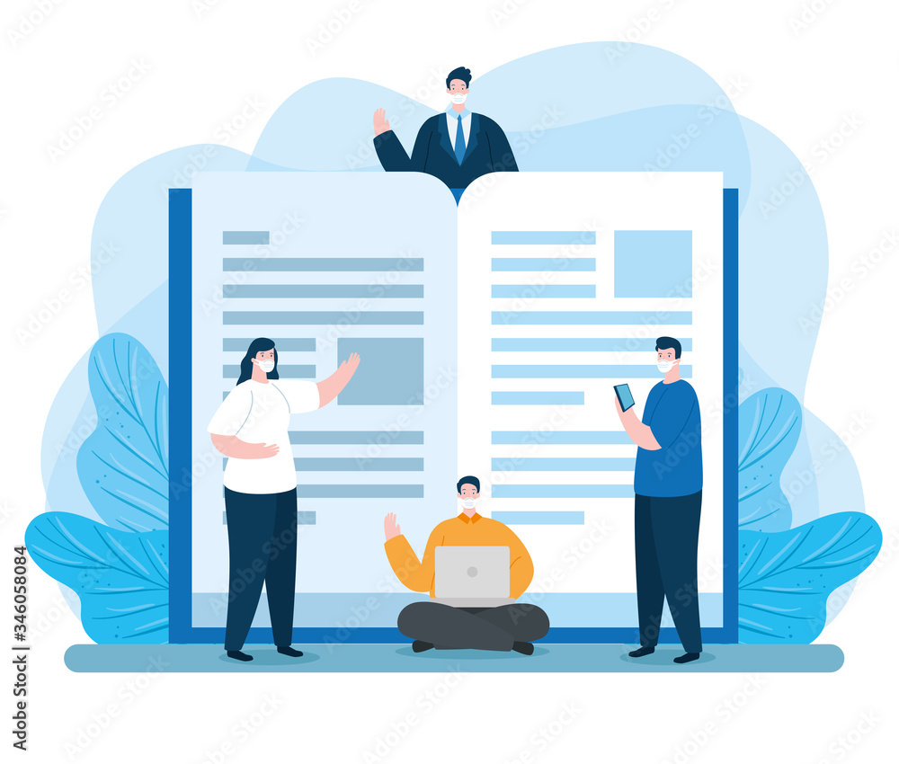 group people in education online with laptop and book vector illustration design group people in education online with laptop and book vector illustration design
