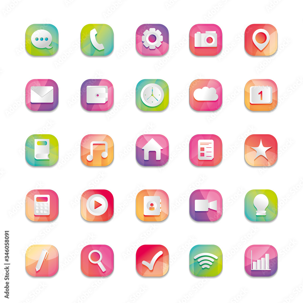 speech bubble and mobile app buttons icon set, detailed design speech bubble and mobile app buttons icon set, detailed design