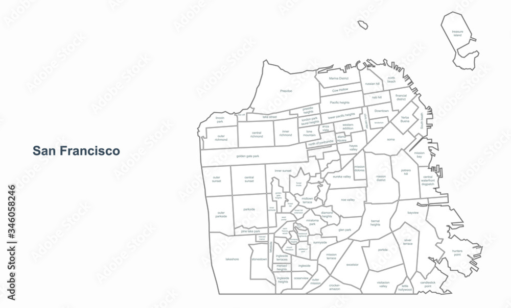 san francisco map. vector city map of san francisco, california, usa