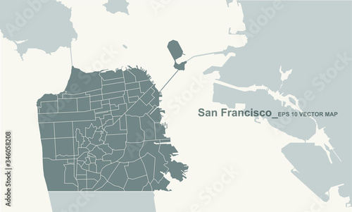 san francisco map. vector city map of san francisco, california, usa.