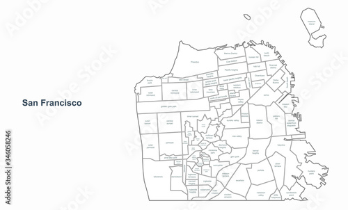 san francisco map. vector city map of san francisco, california, usa.