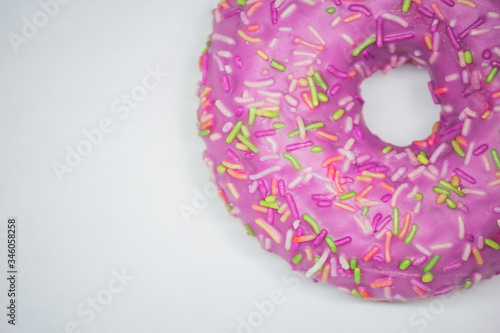purple donut top view. White background copy space