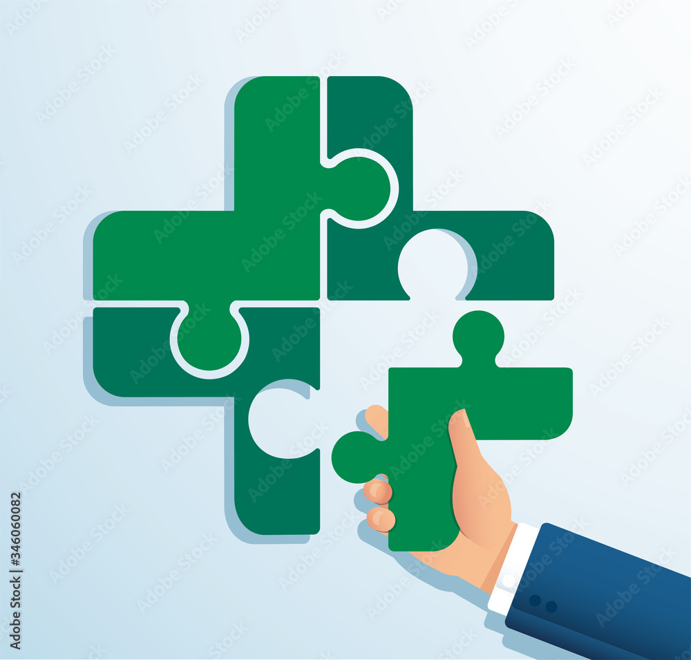 Teamwork concept. People putting the puzzle madical icon together vector illustration EPS10 Teamwork concept. People putting the puzzle madical icon together vector illustration EPS10