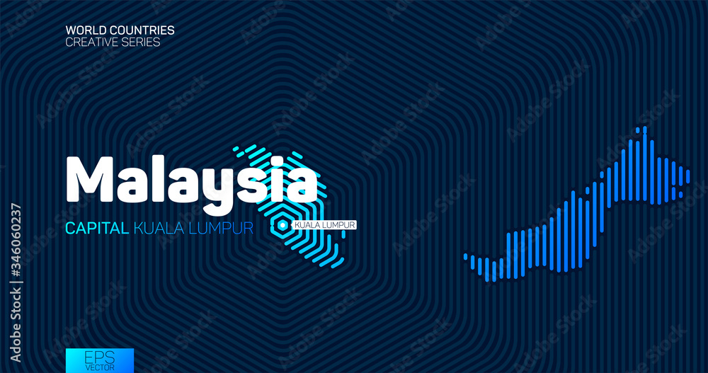 Fototapeta premium Abstract map of Malaysia with hexagon lines