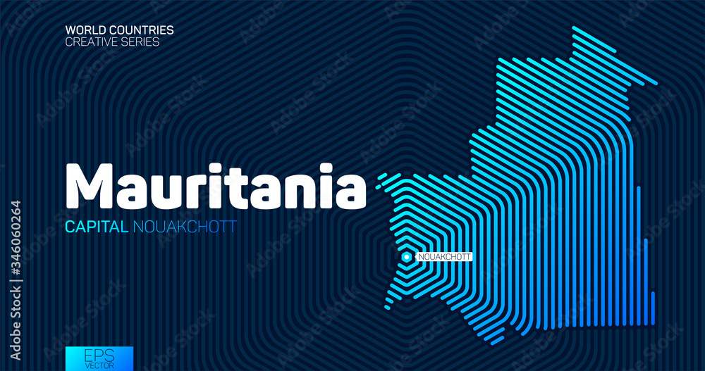 Abstract map of Mauritania with hexagon lines