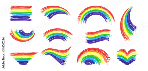 Set of rainbow color hand-drawn different shapes. Flat design element on white background. Watercolor Cartoon style. Vector illustration.