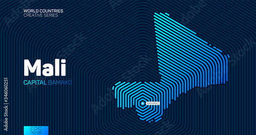 Abstract map of Mali with hexagon lines