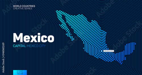 Abstract map of Mexico with hexagon lines