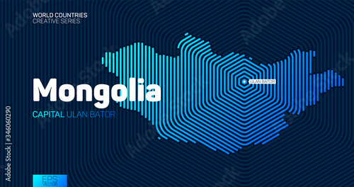 Abstract map of Mongolia with hexagon lines