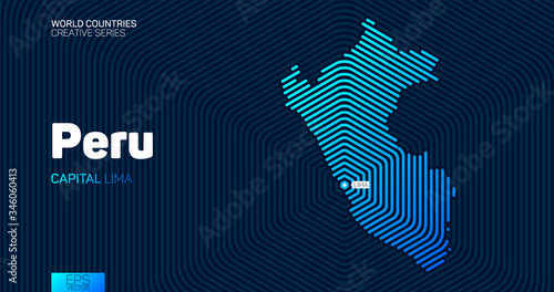 Abstract map of Peru with hexagon lines