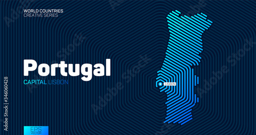 Abstract map of Portugal with hexagon lines