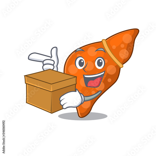 An picture of human hepatic liver cartoon design concept holding a box