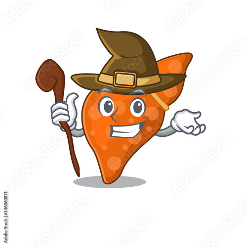 Human hepatic liver sneaky and tricky witch cartoon character