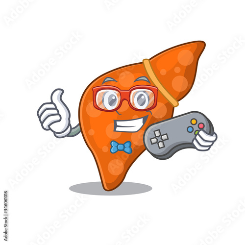 Mascot design concept of human hepatic liver gamer using controller