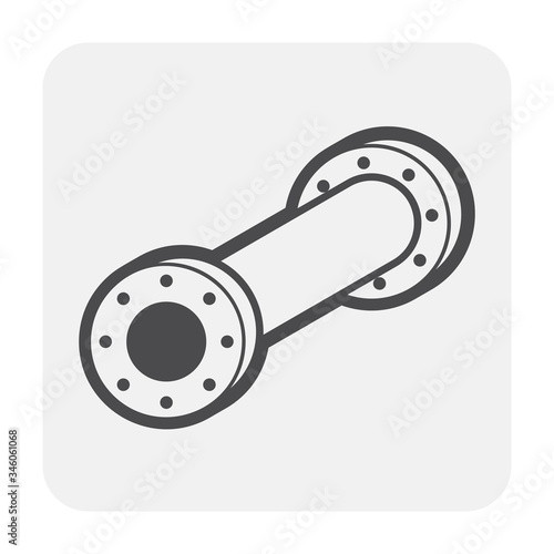 Pipe vector icon. Connection by flange fitting. Part for pipeline construction to transportation water, oil and gas. Also for water supply infrastructure, wastewater treatment, plumbing and irrigation