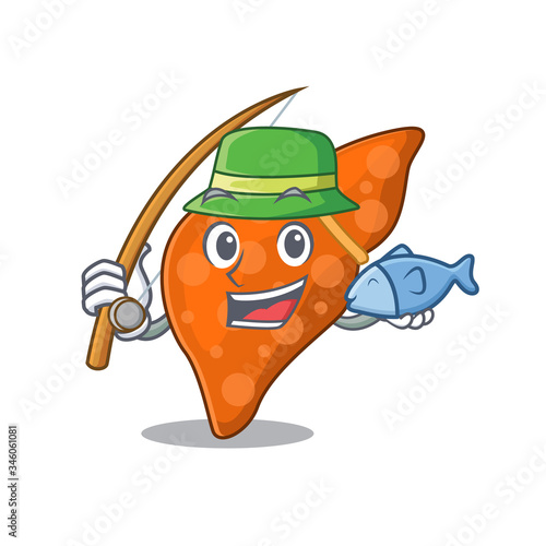 Cartoon design concept of human hepatic liver while fishing