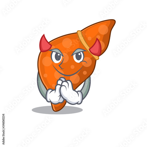 Human hepatic liver dressed as devil cartoon character design style