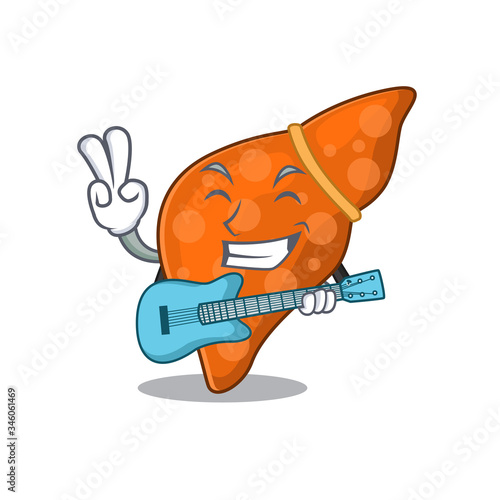 Talented musician of human hepatic liver cartoon design playing a guitar