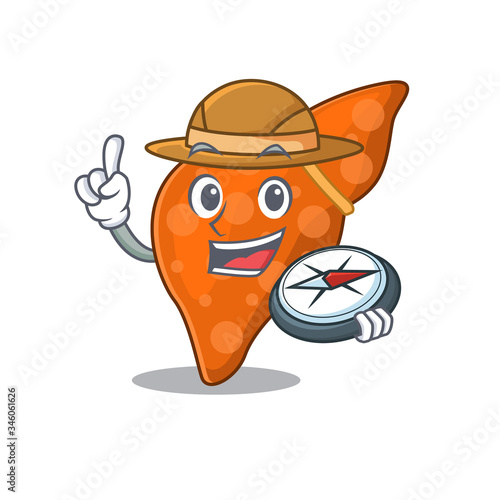 mascot design concept of human hepatic liver explorer with a compass