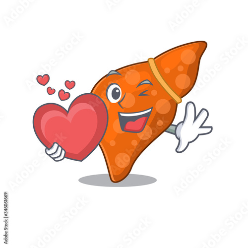 A sweet human hepatic liver cartoon character style with a heart