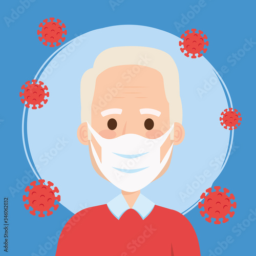 old man using face mask for covid19 vector illustration design