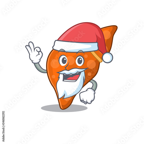 Human hepatic liver Santa cartoon character with cute ok finger